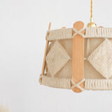 Vintage pendant lamp in wood and wool