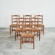 6 solid oak and woven bamboo chairs, mid-century, 1950s