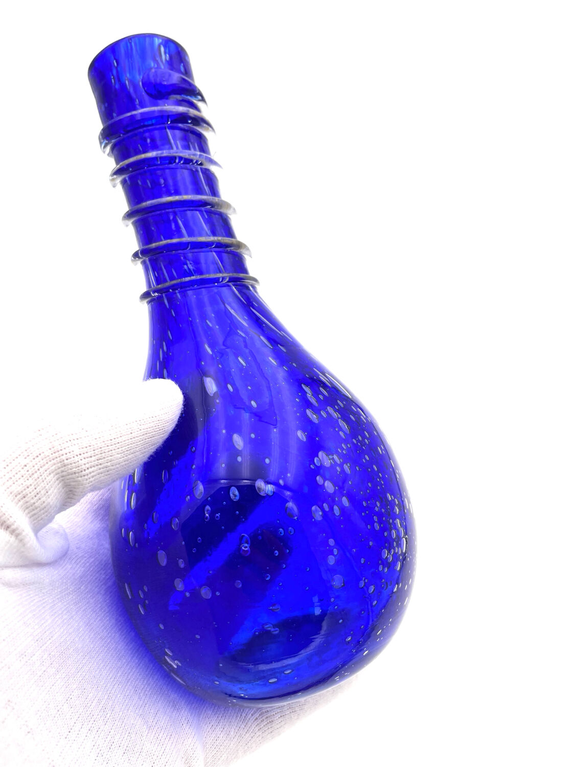 Empoli Cobalt Blue Bubble Glass Vase Mid-Century