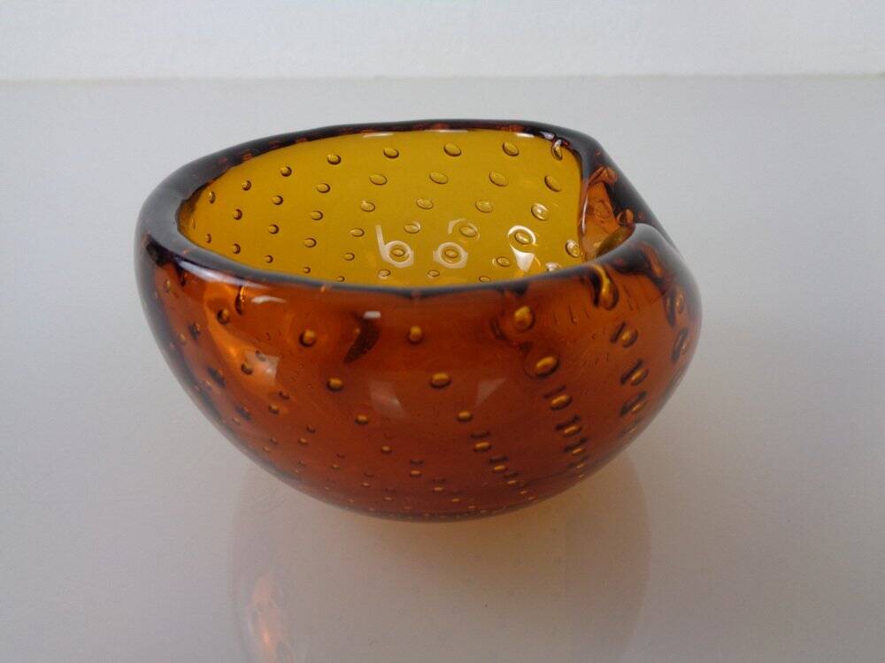Amber Sommerso Murano Glass Ashtray, Italy, 1960s