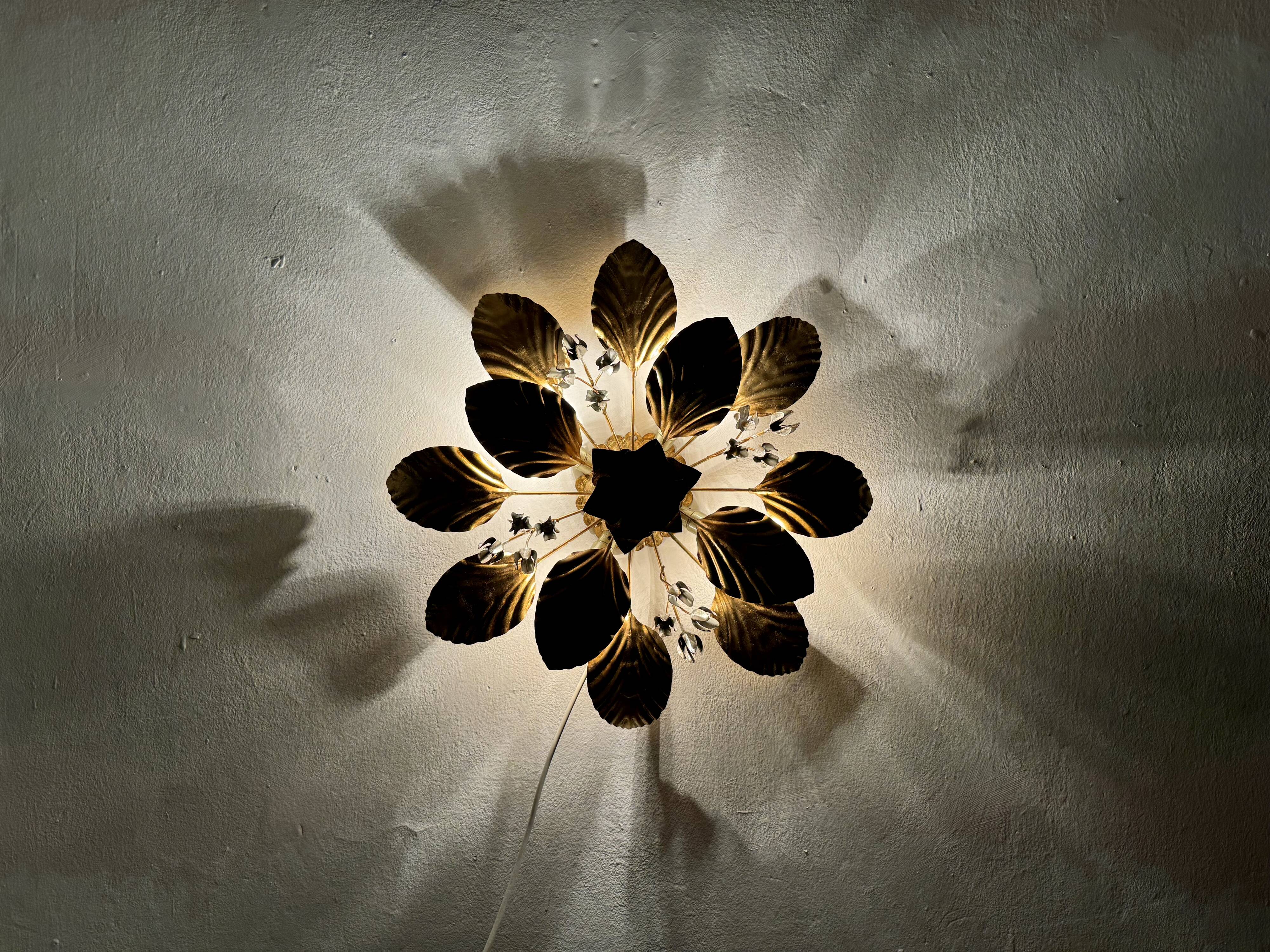 Floral Hollywood Regency Wall or Ceiling Lamp by Hans Kögl