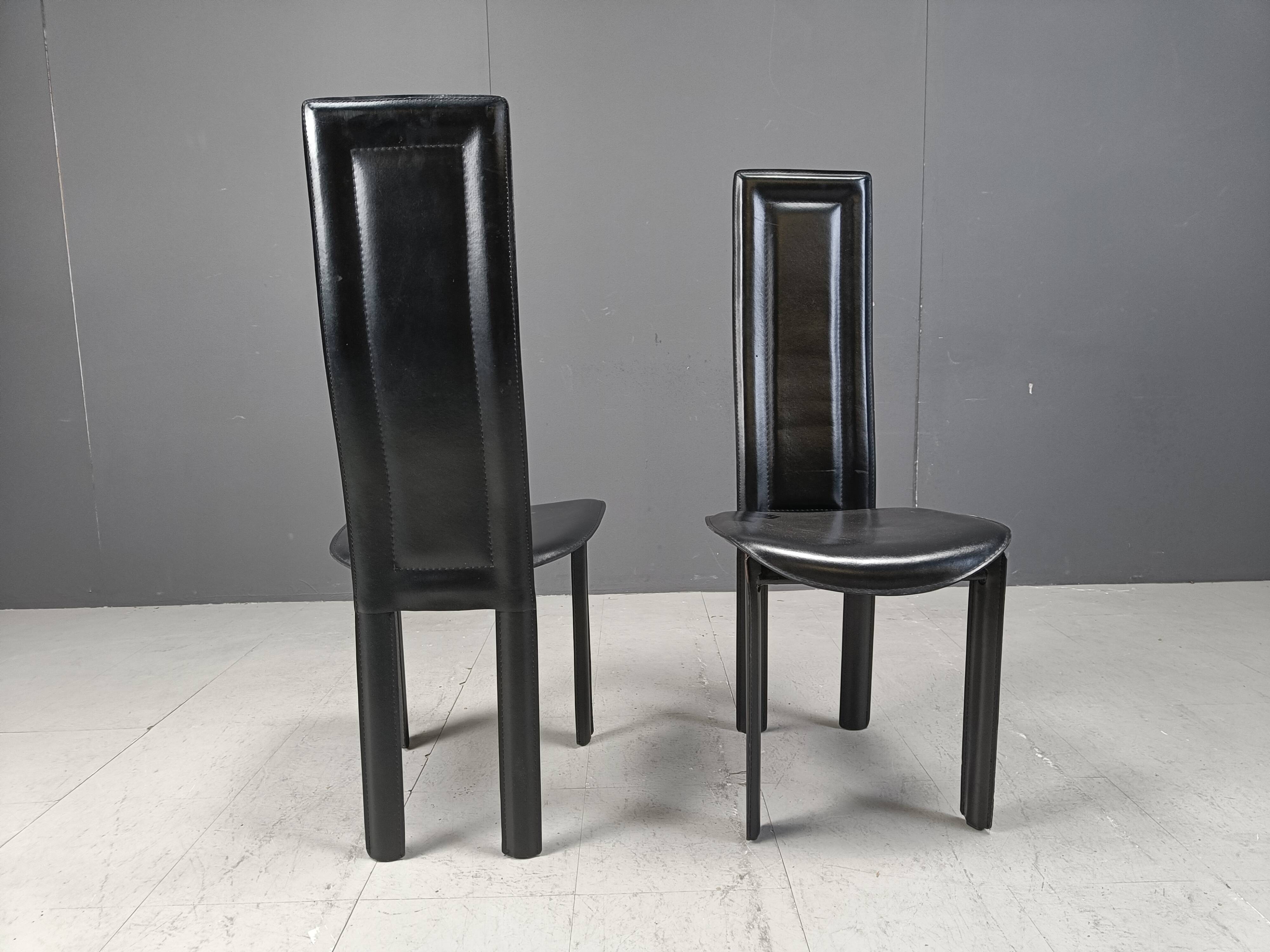 Vintage high back italian leather dining chairs, 1980s