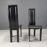 Chaises de salle à manger vintage à dossier haut en cuir italien, années 1980