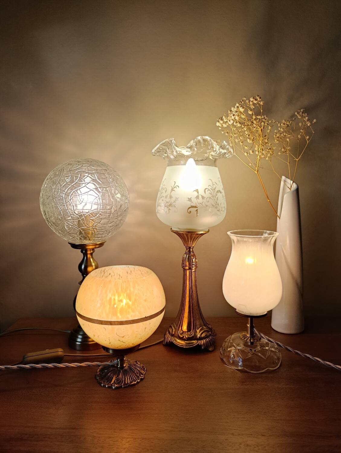 Upcycled pink glass table lamp from Clichy