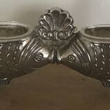 Salt and pepper shaker holder with a pair of fish in metal, Italian design