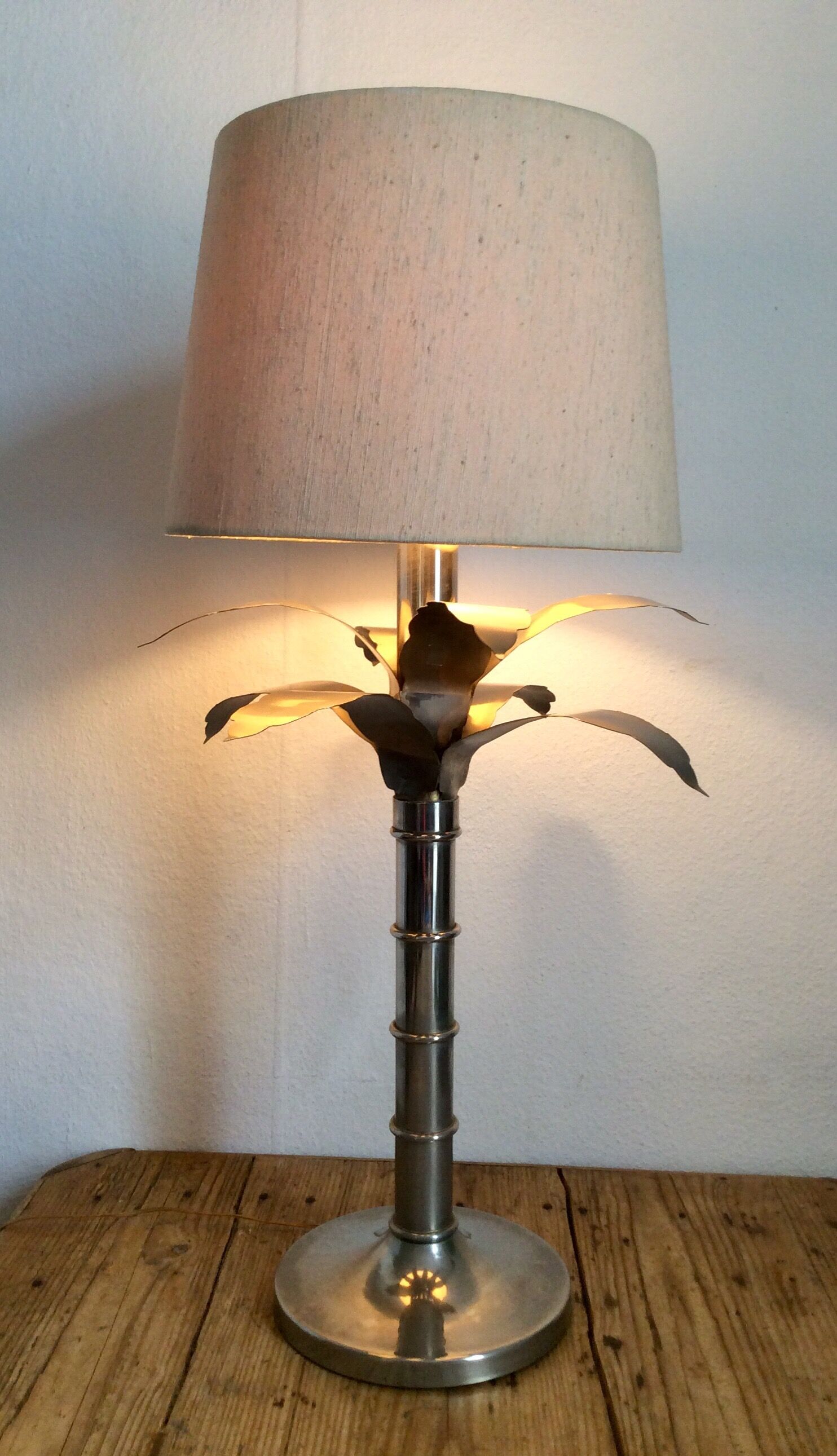 Nickel-plated brass, 70/80s Italy Palm lamp
