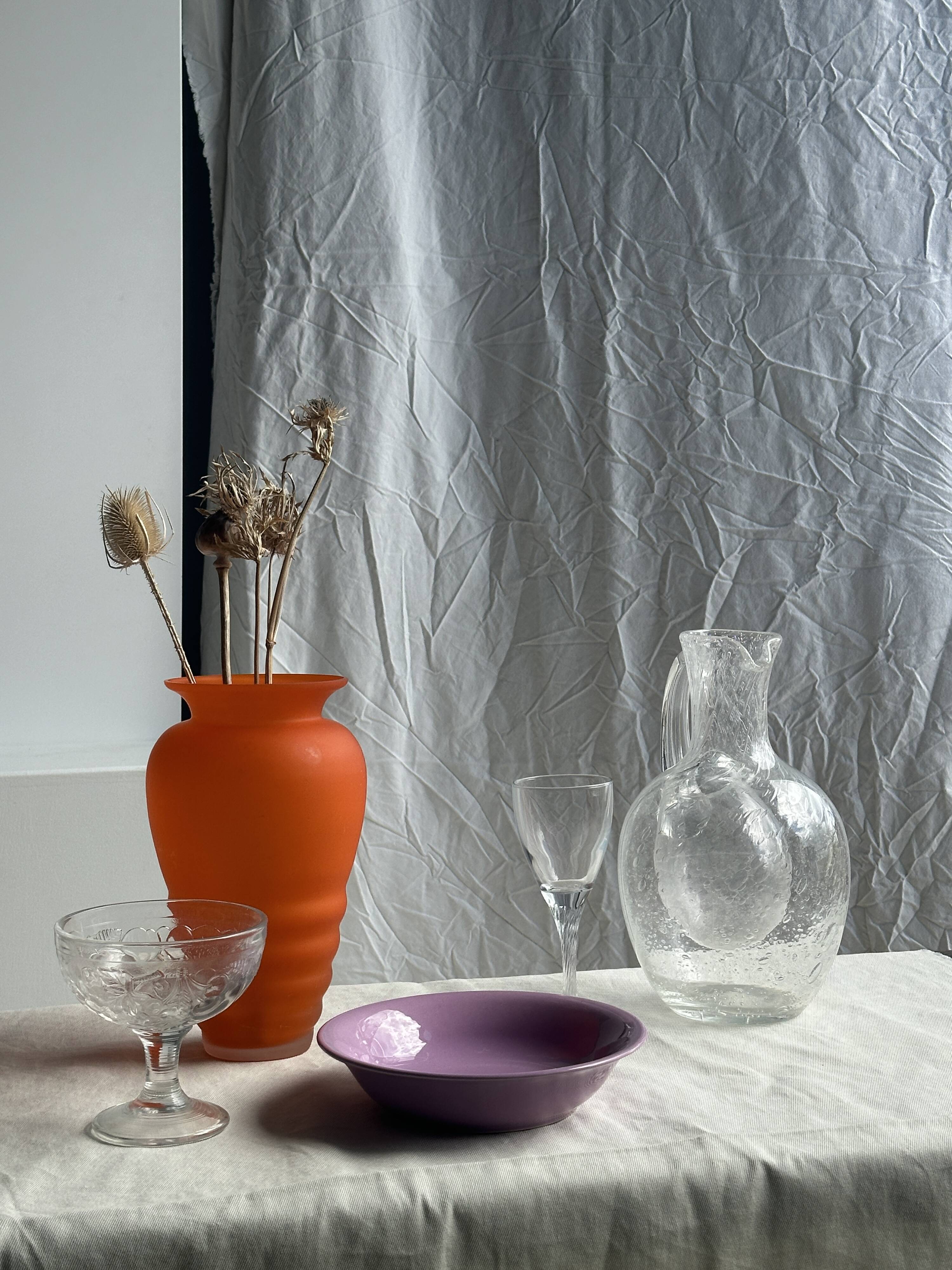 Large blown glass carafe with ice cube compartment Biot