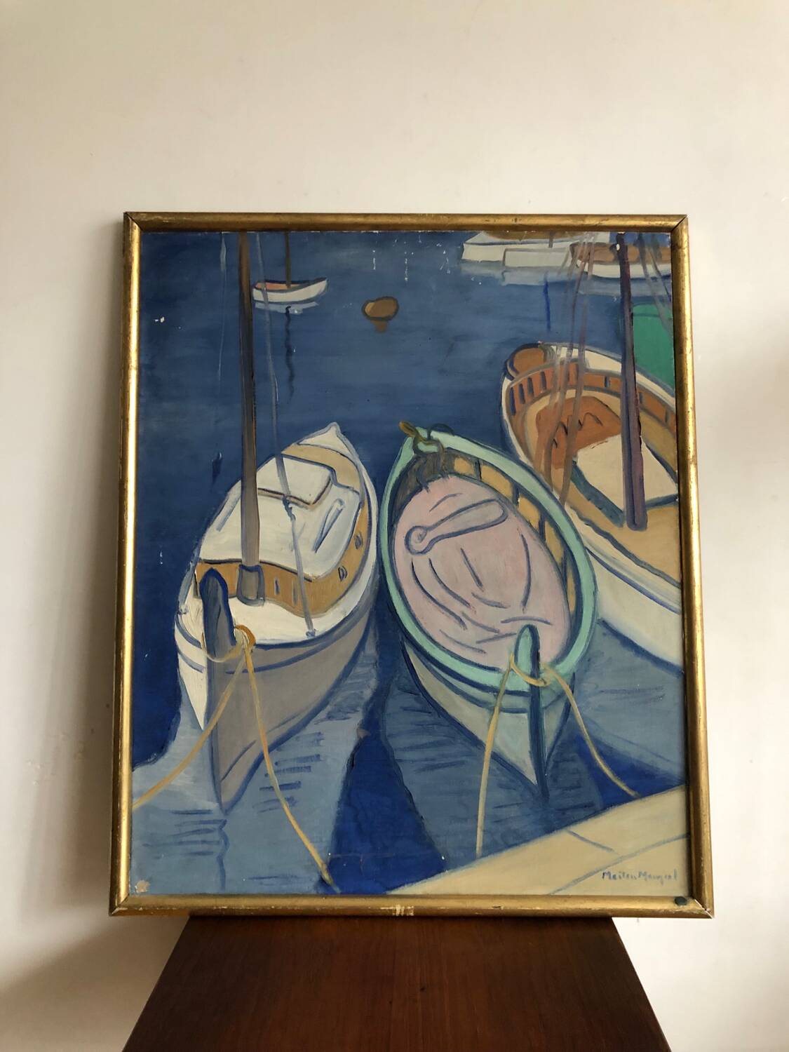 Huile sur toile vue de port Mangeol