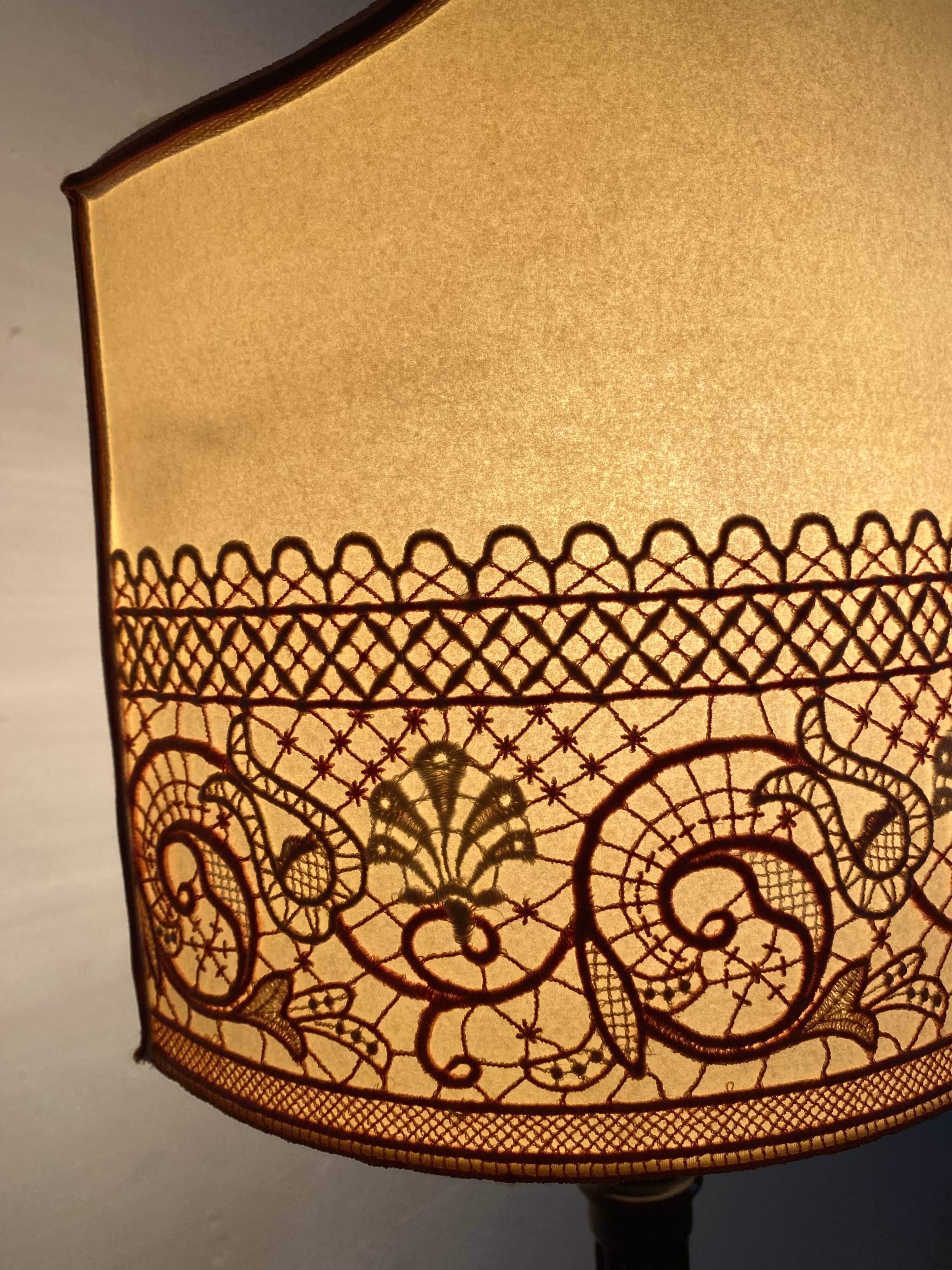 Pair of large retro lamps with wooden column base 72 cm