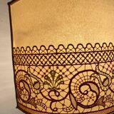 Pair of large retro lamps with wooden column base 72 cm