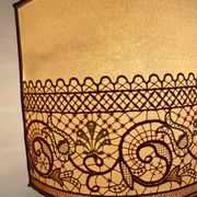Pair of large retro lamps with wooden column base 72 cm