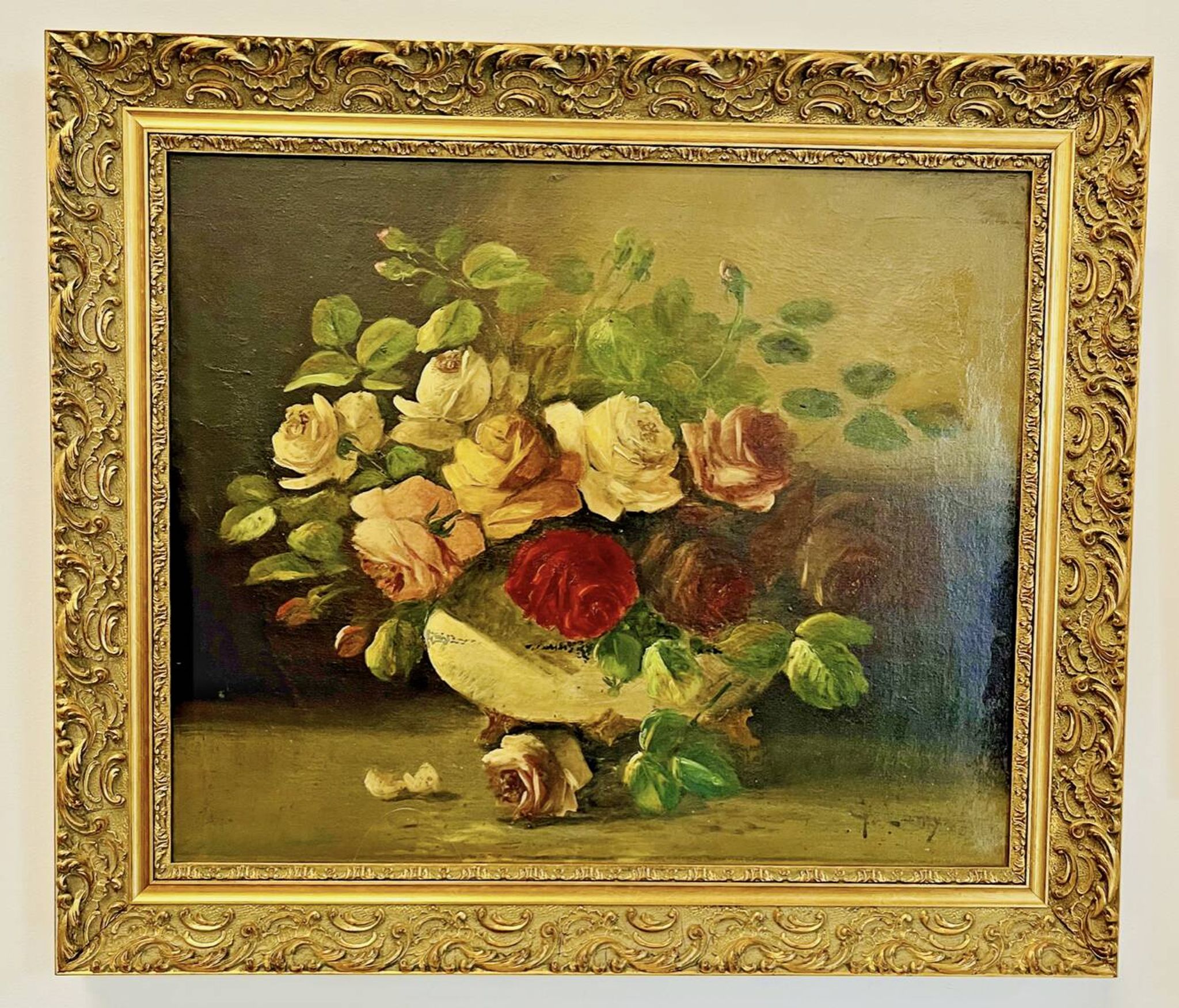 Oil on canvas still life by G. Lamy (19th-20th century)