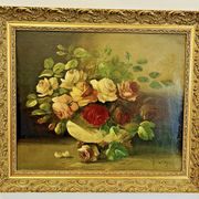 Oil on canvas still life by G. Lamy (19th-20th century)