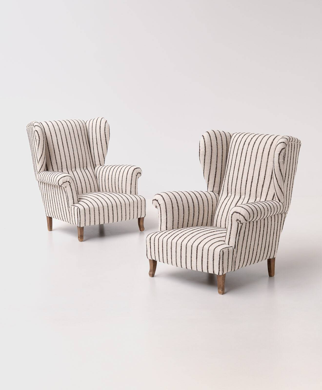 Pair of Striped French Bergère Armchairs, 1970s