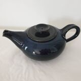Blue glazed stoneware ceramic teapot Signed Pictogram Signature to identify