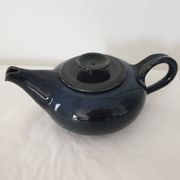 Blue glazed stoneware ceramic teapot Signed Pictogram Signature to identify
