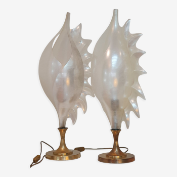 Pair of Maison Rougier shell lamps in pearly resin