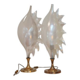 Pair of Maison Rougier shell lamps in pearly resin
