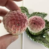 Set of Vintage Asparagus-themed Majolica Salt and Pepper Shakers with Plate