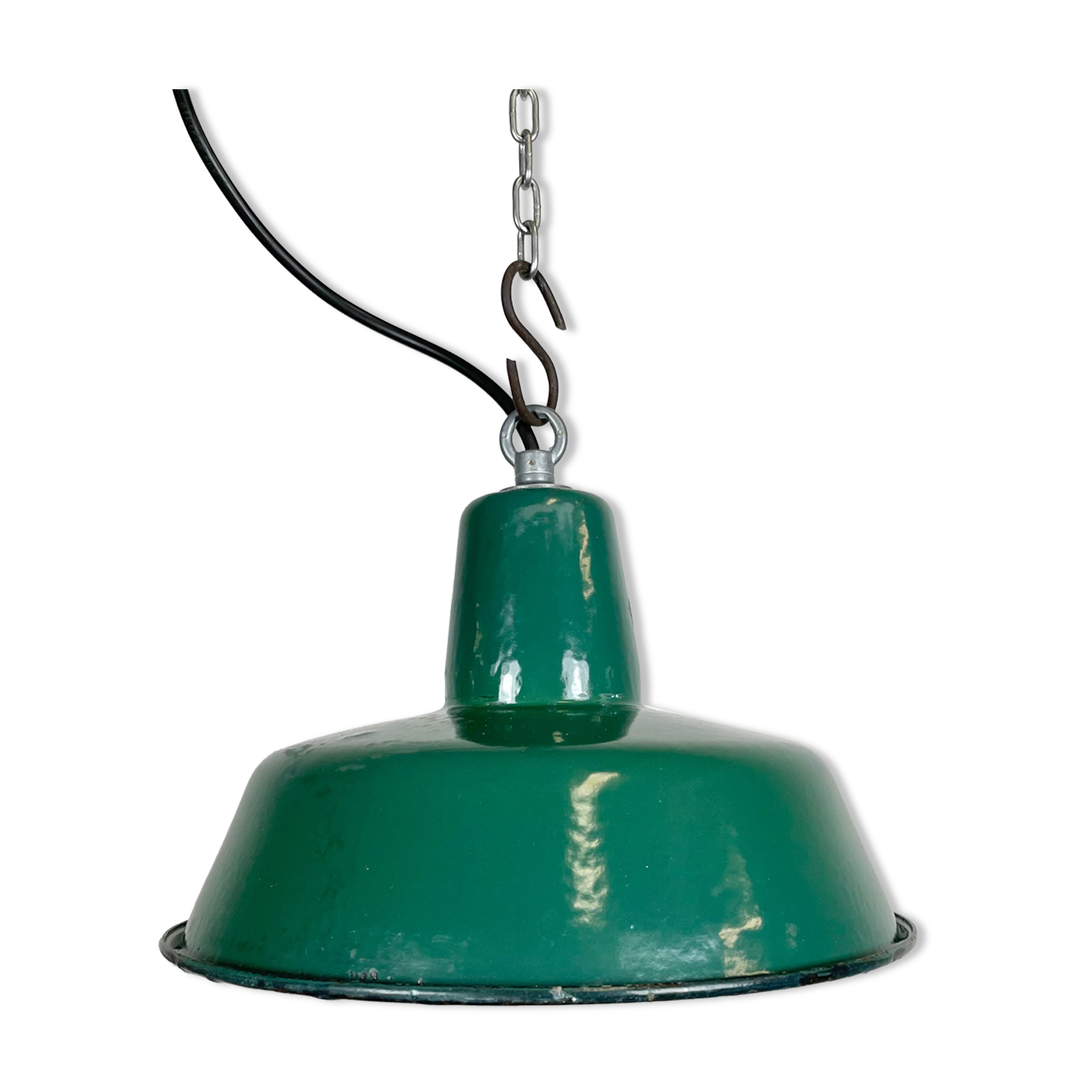 Industrial green enamel pendant lamp, 1960s