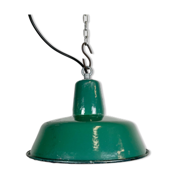 Industrial green enamel pendant lamp, 1960s