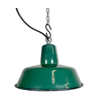 Industrial green enamel pendant lamp, 1960s