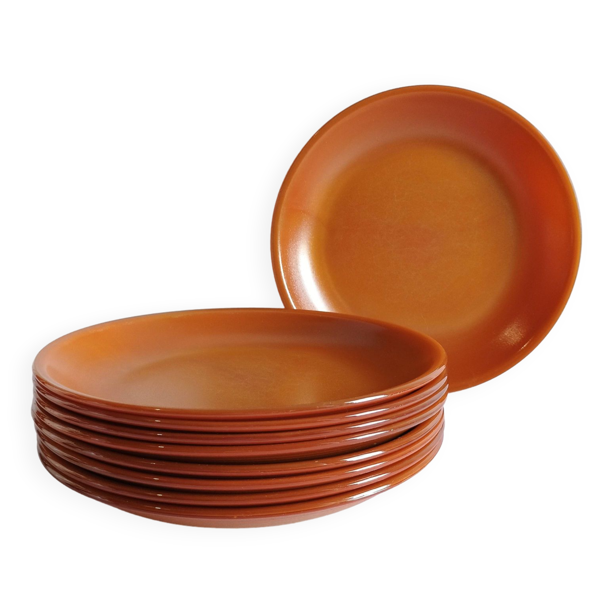 Set of 9 vintage opaline brown plates