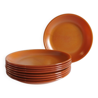 Set of 9 vintage opaline brown plates