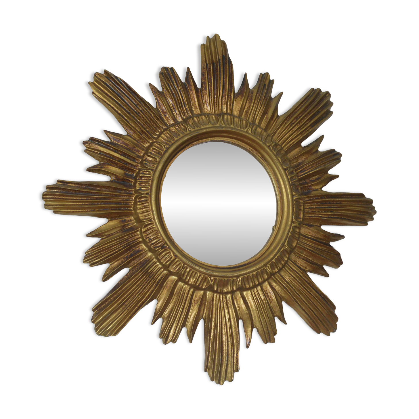 Vintage Gold Sunburst Wall Mirror Made in Italy 1960's Hollywood Regency