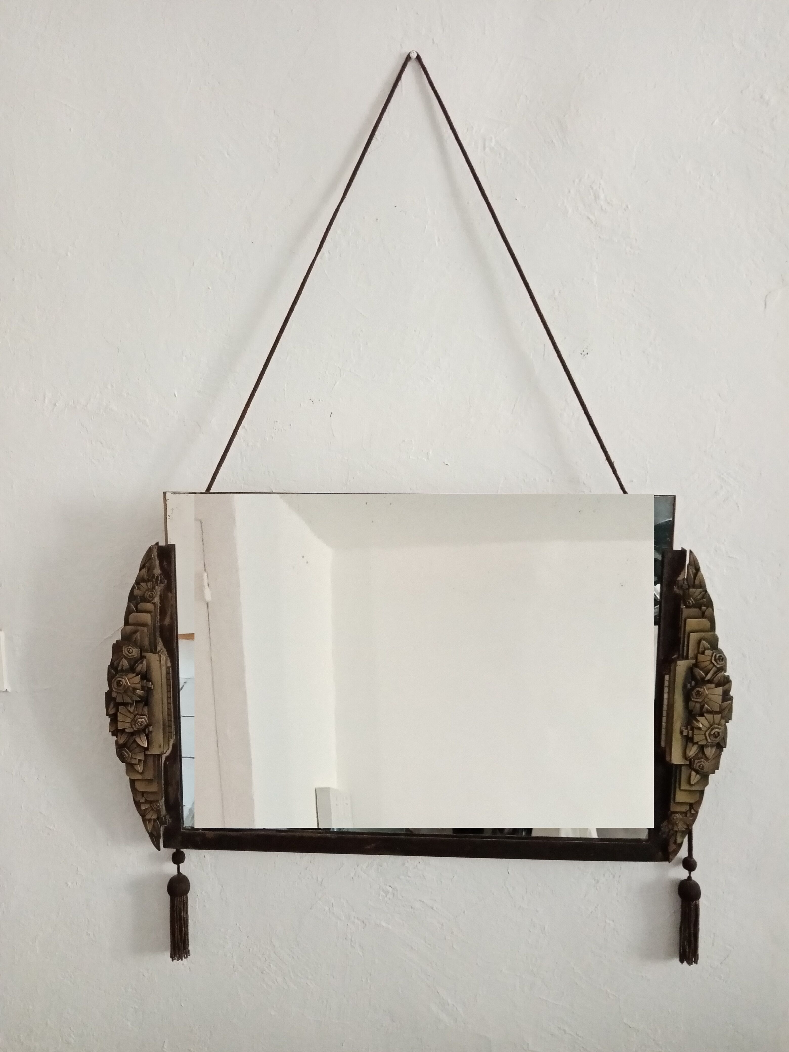 Old Art Deco mirror metal pompoms 45x75cm