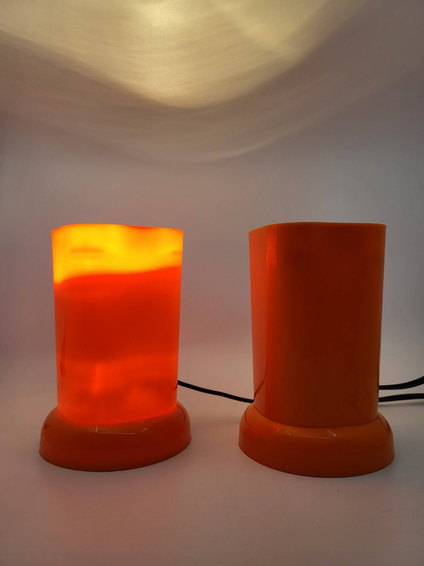 Designer lamp in orange plastic Space Age Vintage 1970 Vintage set of 2
