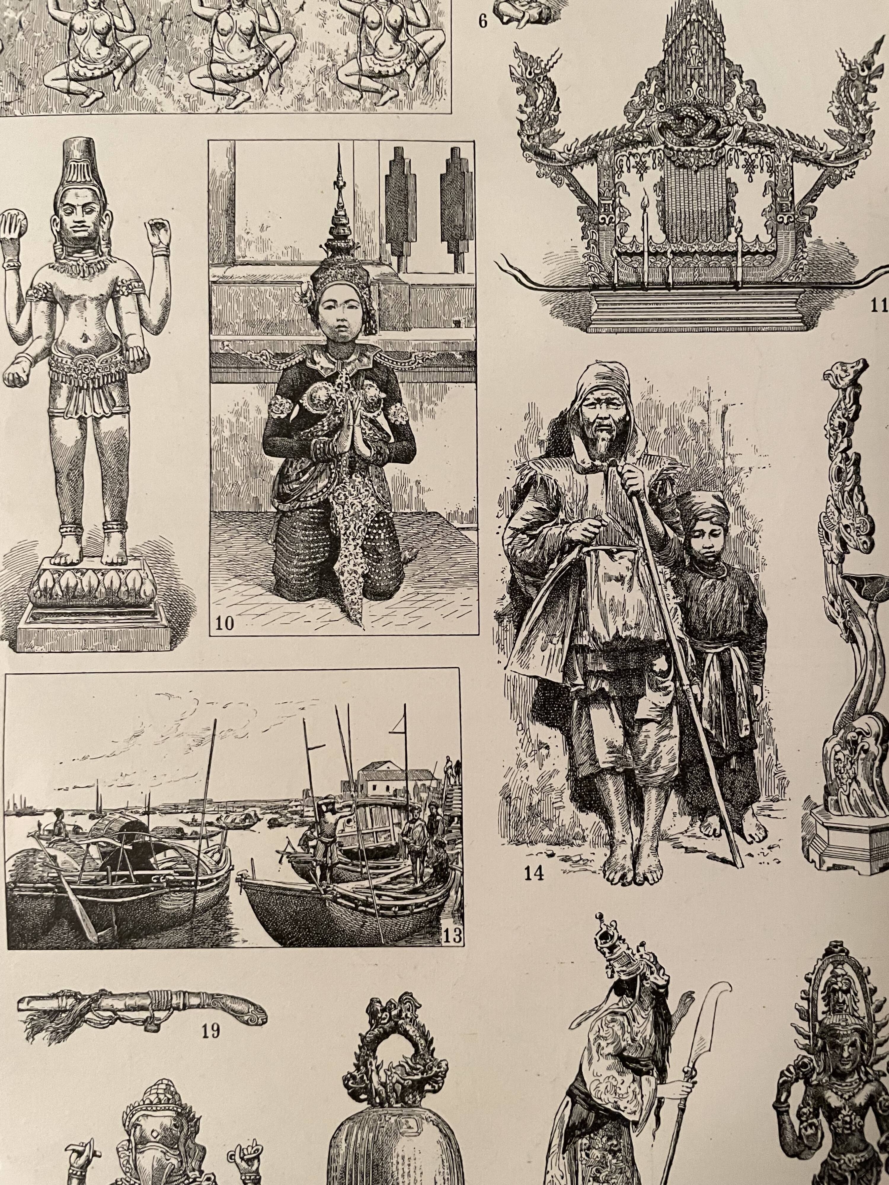 Lithograph engraving on Indochina of 1897