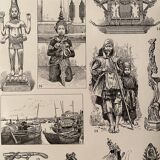 Lithograph engraving on Indochina of 1897