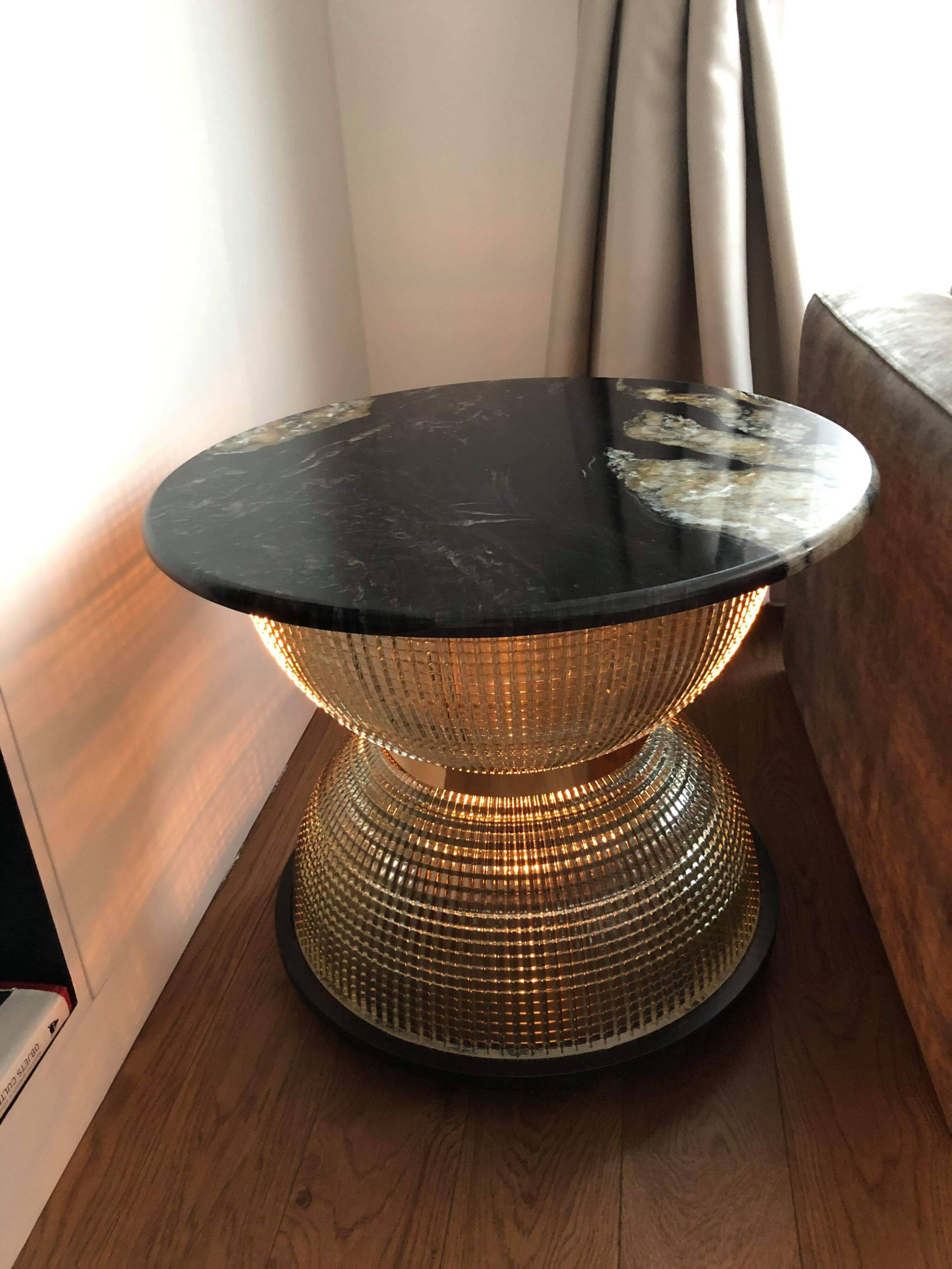 Holophane marble and brass coffee table