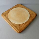 Pine and stoneware trivet from Marais France, 1980s