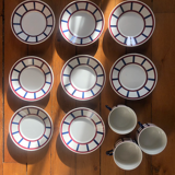 Set 8 plates and 3 cups HBCM Montereau Béarn