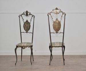 Hollywood regency chiavarine brass side chairs, 1930s, set of 2