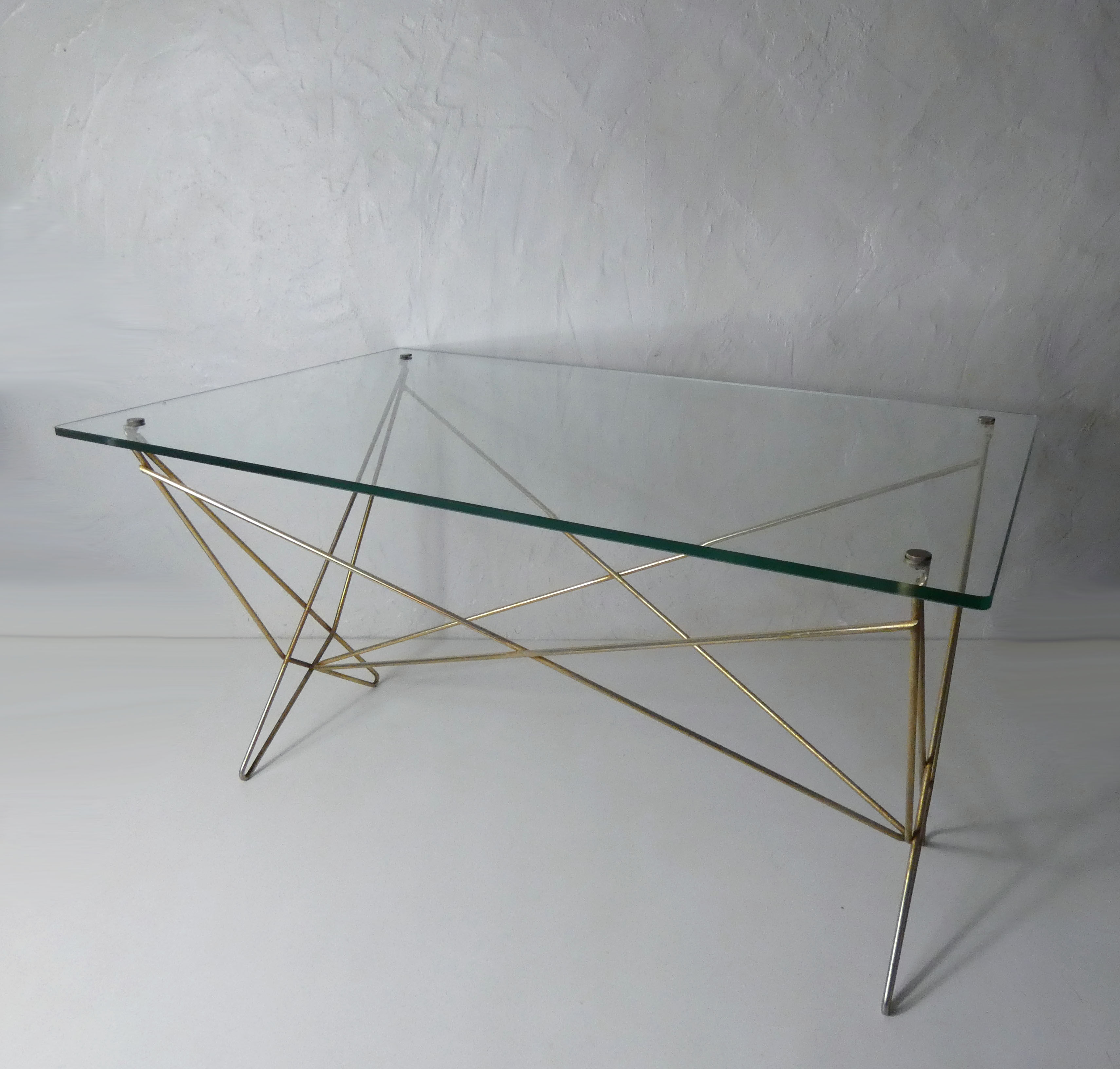 Gold metal coffee table glass tray 50s