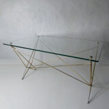 Gold metal coffee table glass tray 50s