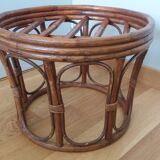 Rattan wicker pouffe from the 70s with cushion.