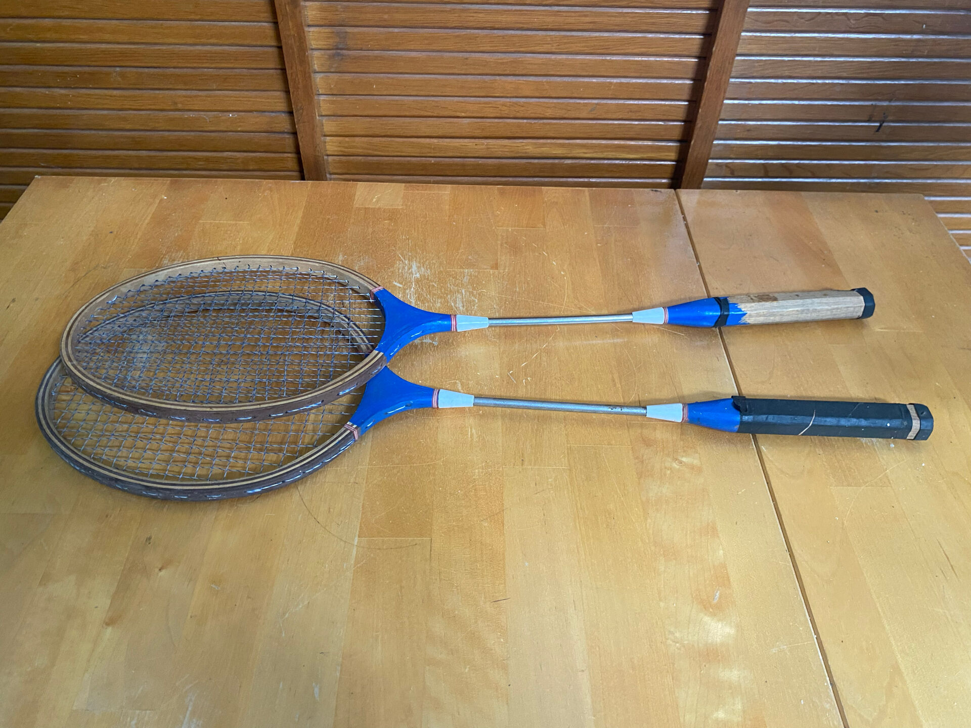Paire Raquette Ancienne Badminton Bois Vintage