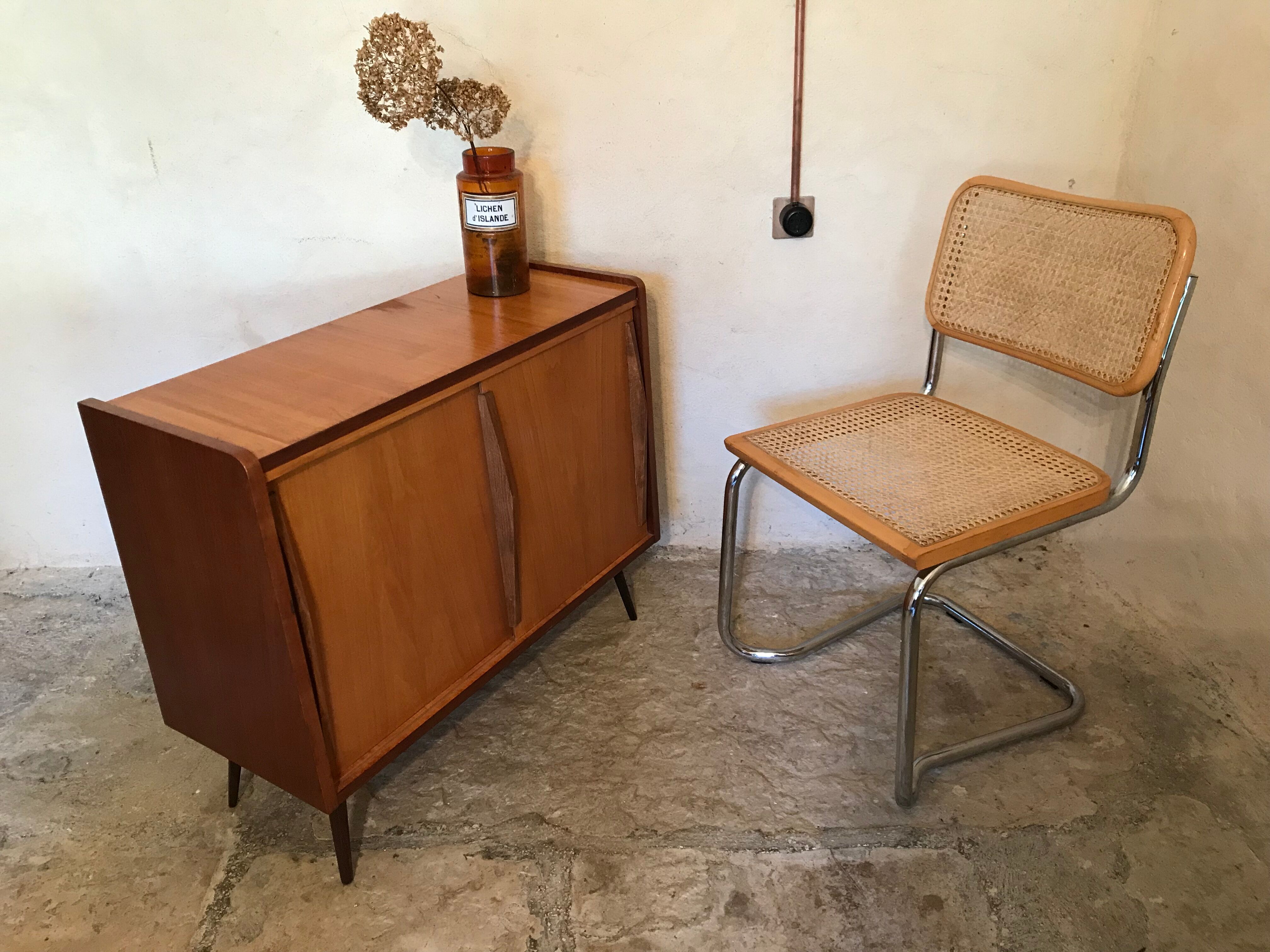 Vintage storage cabinet sliding doors feet compass