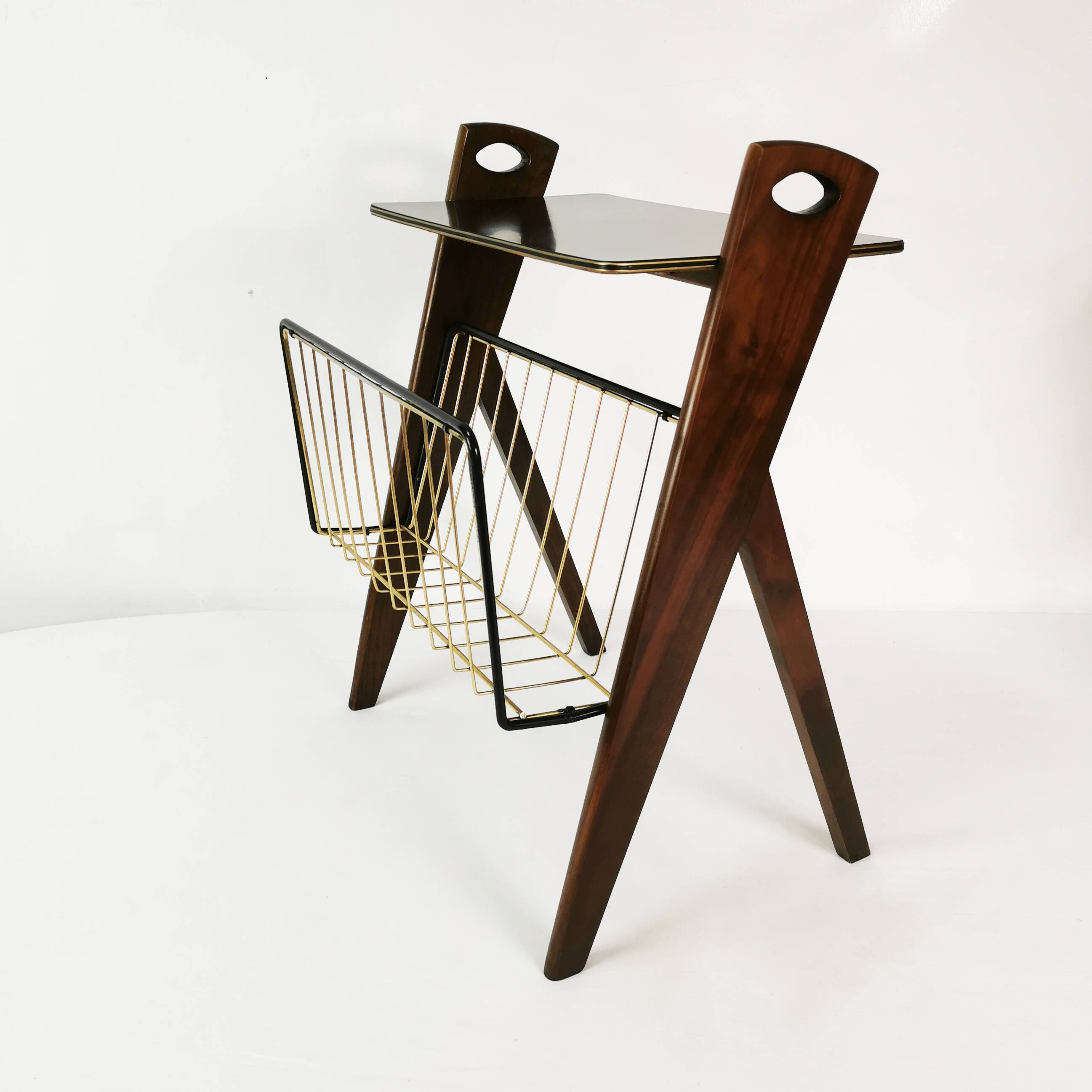 Modernist side table with newspaper rack, Ilse Mobel, Germany, 1960s.