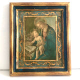 Icône italienne ancienne bois bleu doré