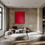 Abstract textured blood red on frame 100x81cm