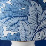 Blue and white ceramic table lamp, William Morris Acanthus shade, Dutch vintage.