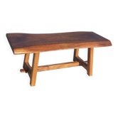 Table basse rustique artisanale plateau acajou et piètement orme