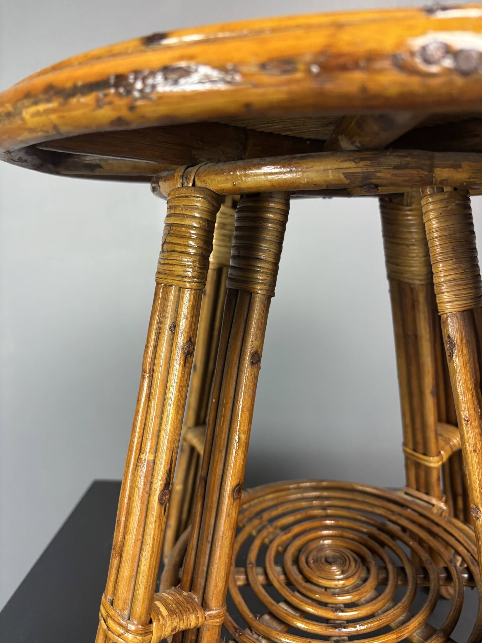 Mid-Century Italian pencil reed rattan side or occasional table, ca 1950s
