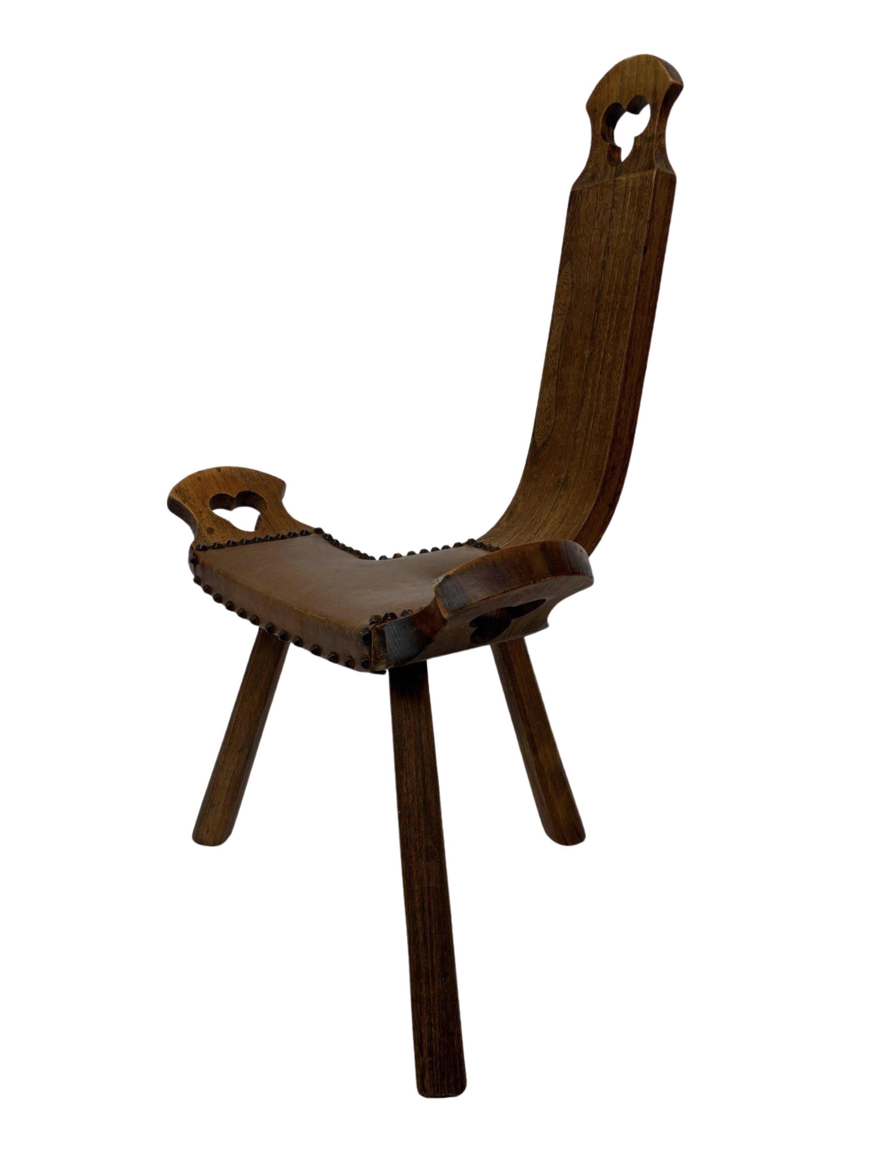 Vintage Spanish chair stool brutalist design wood