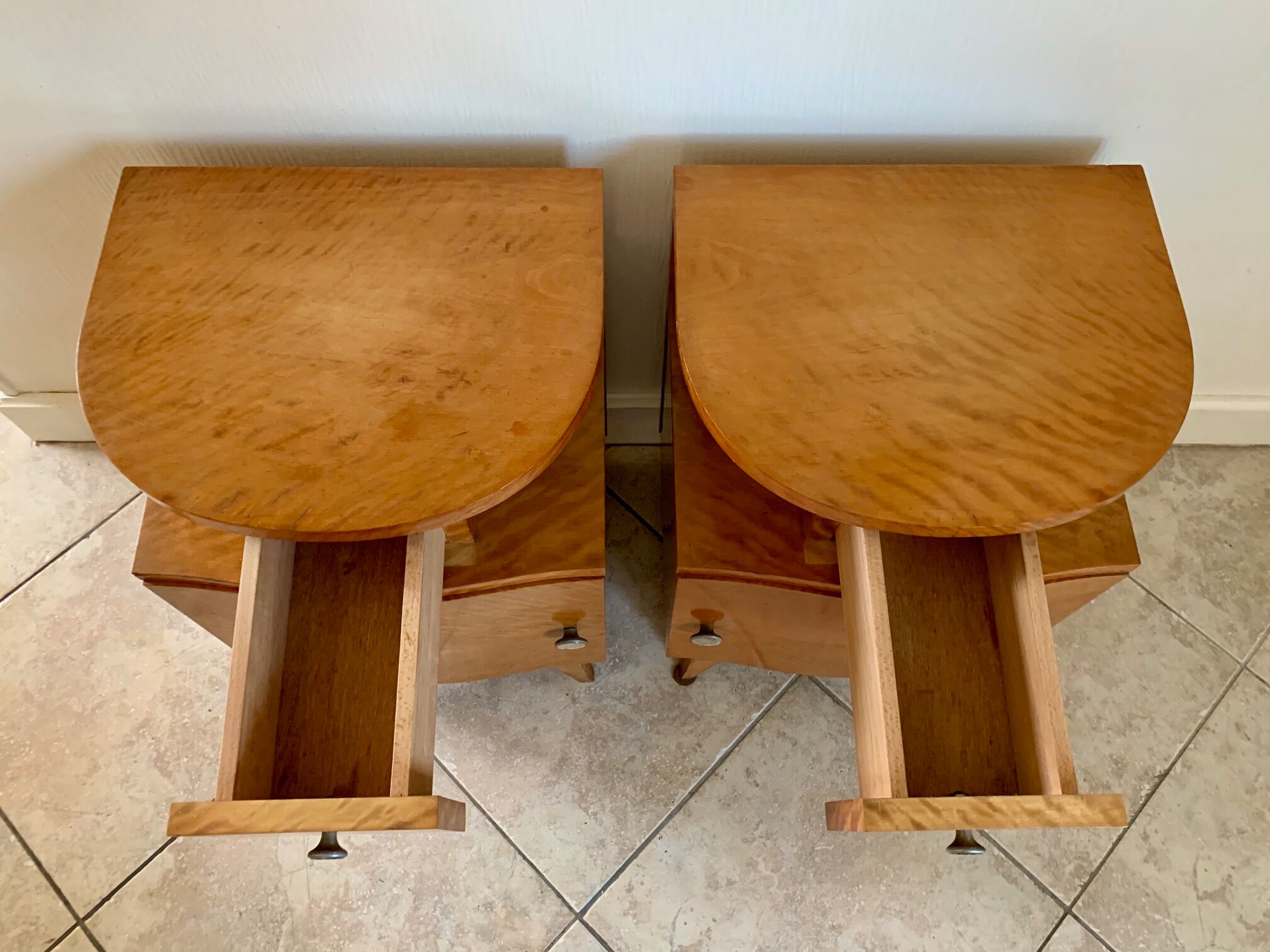 Pair of art deco bedsides in lemon tree magnifying glass